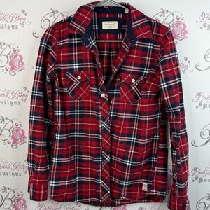 Weatherproof Vintage button up shirt plaid striped Red and Navy Plaid Shirt